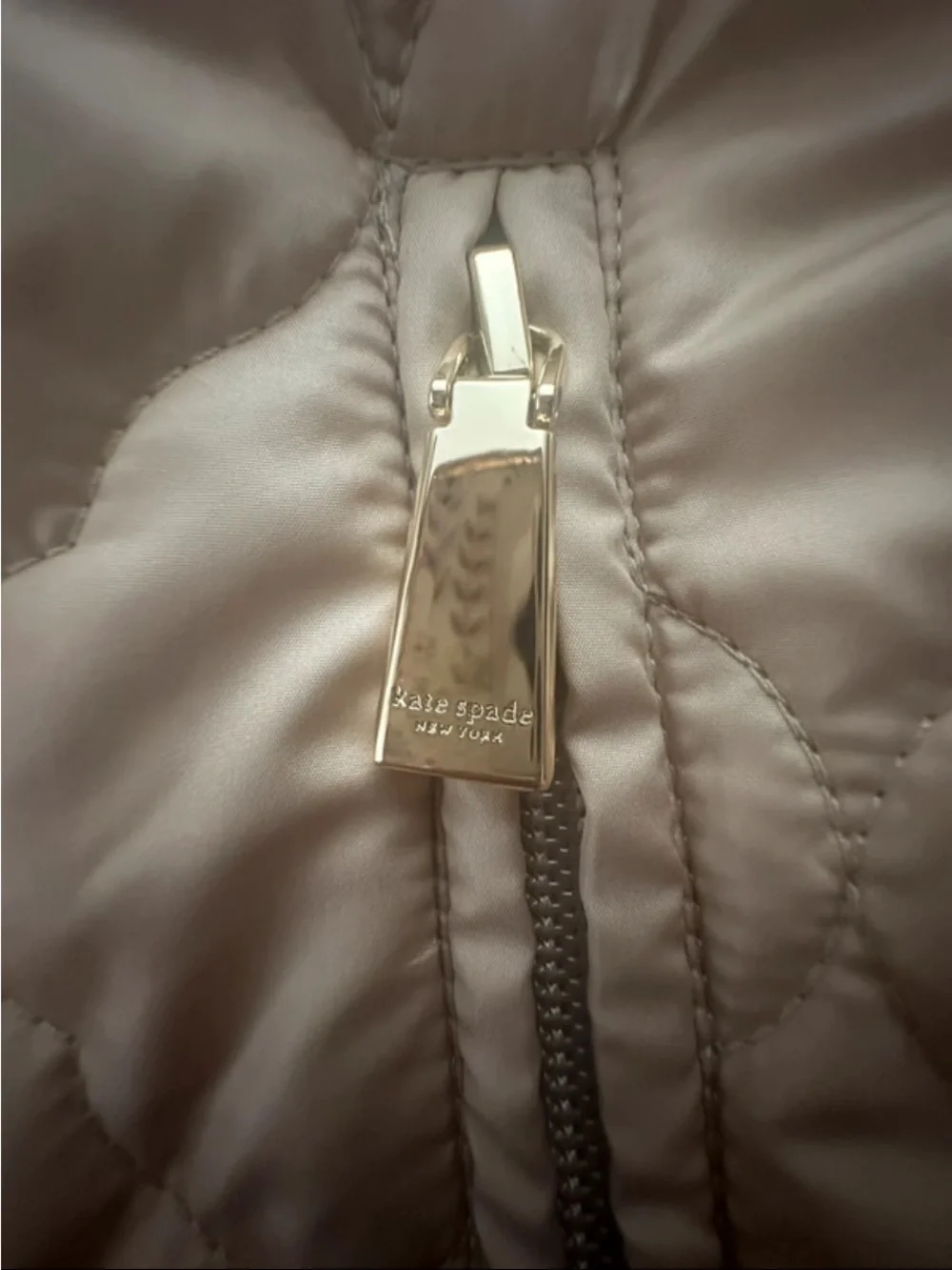 kate spade Quilted Satin Vest in Taupe with Gold Hardware